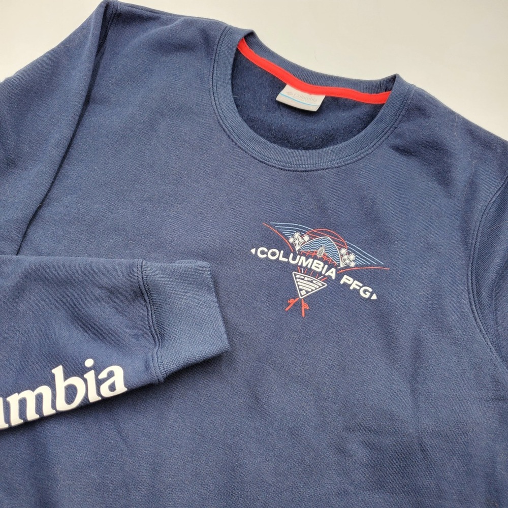 Columbia PFG Mens Navy Blue Graphic Crewneck Sweatshirt FL2628 Size L